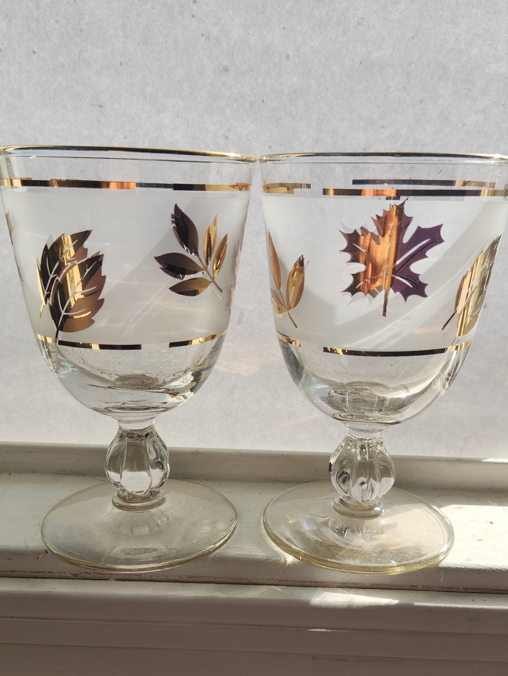 Vintage Libbey water goblets in the Golden Foliage pattern. Set Of 2
